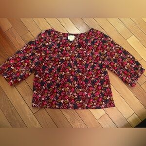 Maeve by Anthropologie Burgundy Floral 3/4 Sleeve Knit Top XL